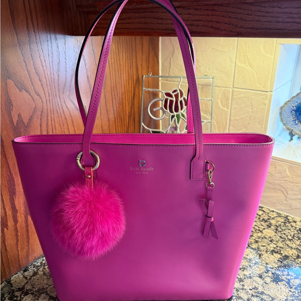 New! Kate Spade Hot Pink Leather Tote Bag Purse